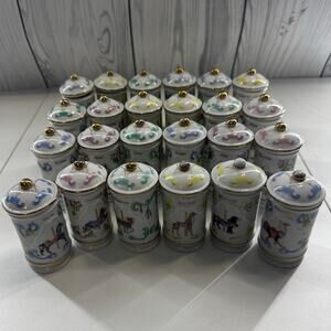 RARE Complete Lenox 1990s  Carousel Porcelain Spice Jars Gold Accent Set of 24